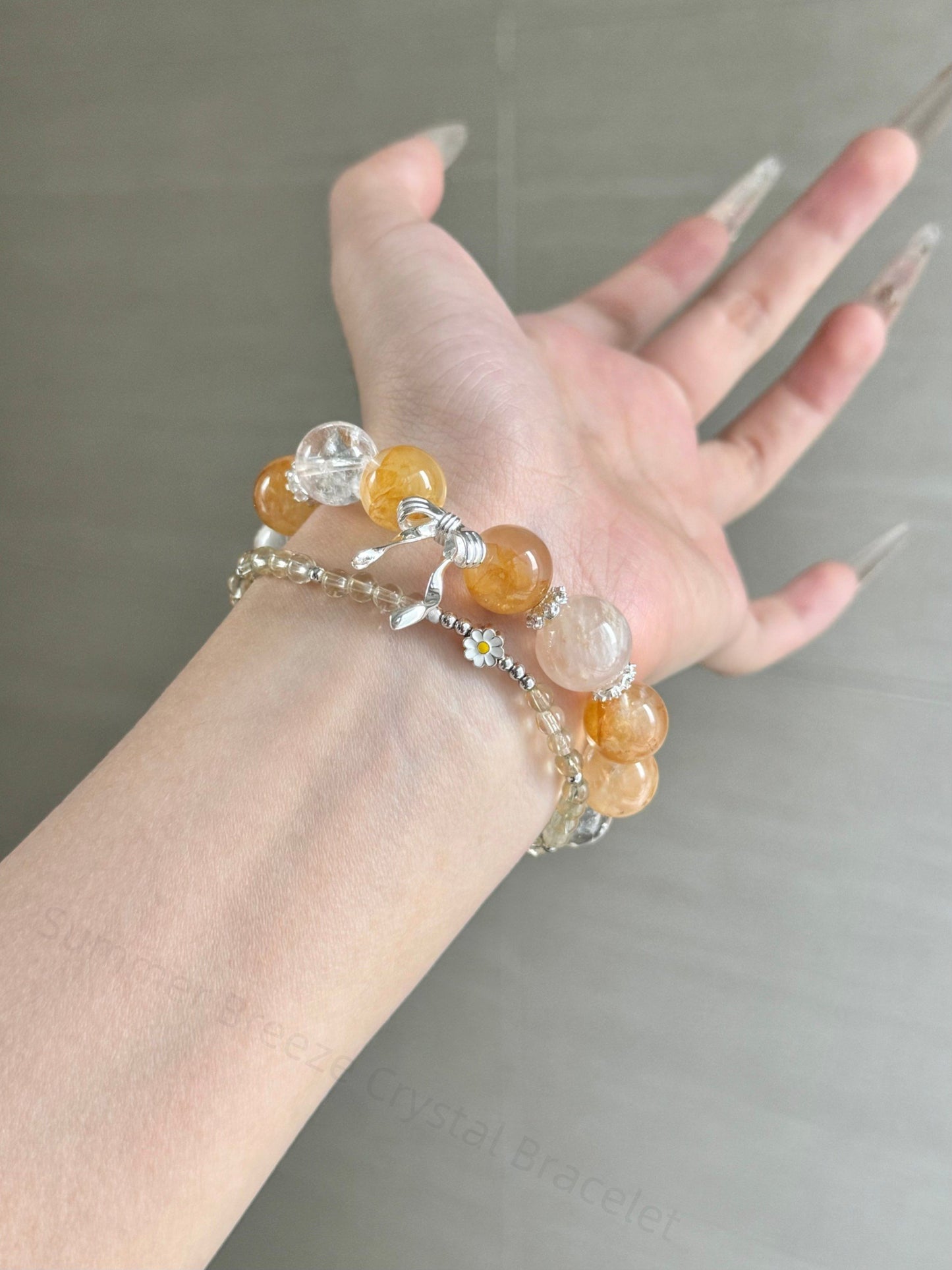 Summer Breeze Crystal Bracelet | White Quartz + Snowflake Phantom + Golden Rutilated Quartz | Cooling Energy & Wealth Attraction