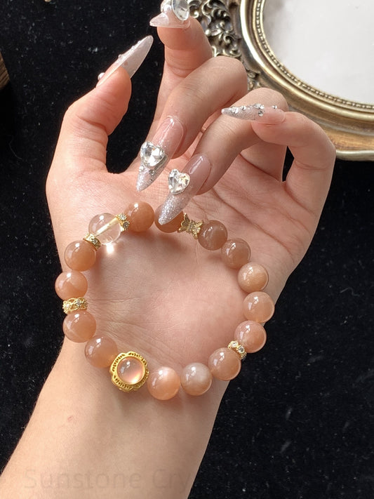 Sunstone Crystal Bracelet for Positive Energy & Prosperity - Solar Charged Gemstone Jewelry for Confidence, Courage and Good Fortune