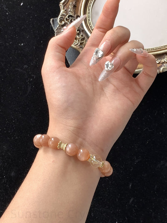 Sunstone Crystal Bracelet for Positive Energy & Prosperity - Solar Charged Gemstone Jewelry for Confidence, Courage and Good Fortune