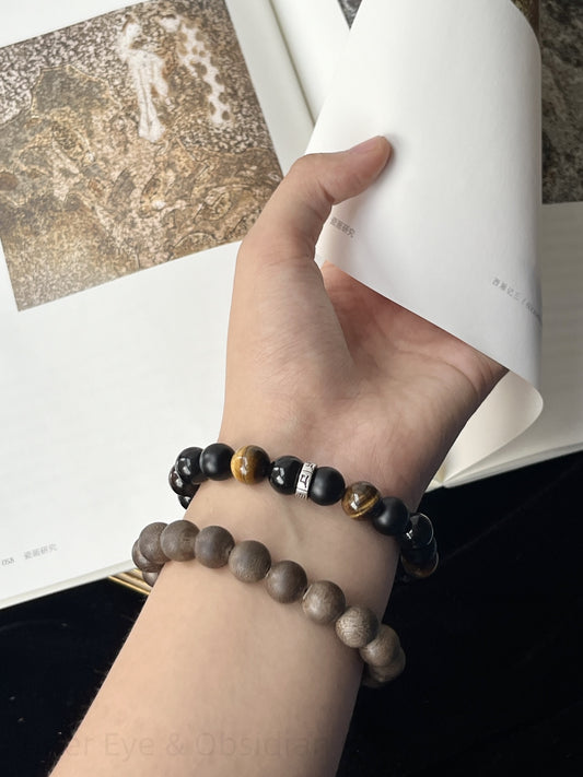 Tiger Eye & Obsidian Crystal Bracelet for Protection, Courage & Energy Balance - Grounding Spiritual Jewelry for Men & Women