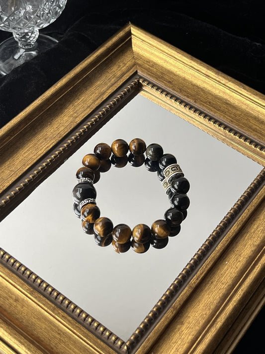 Tiger's Eye & Obsidian Crystal Bracelet for Protection, Wealth & Energy Balance - Unisex Healing Stone Jewelry