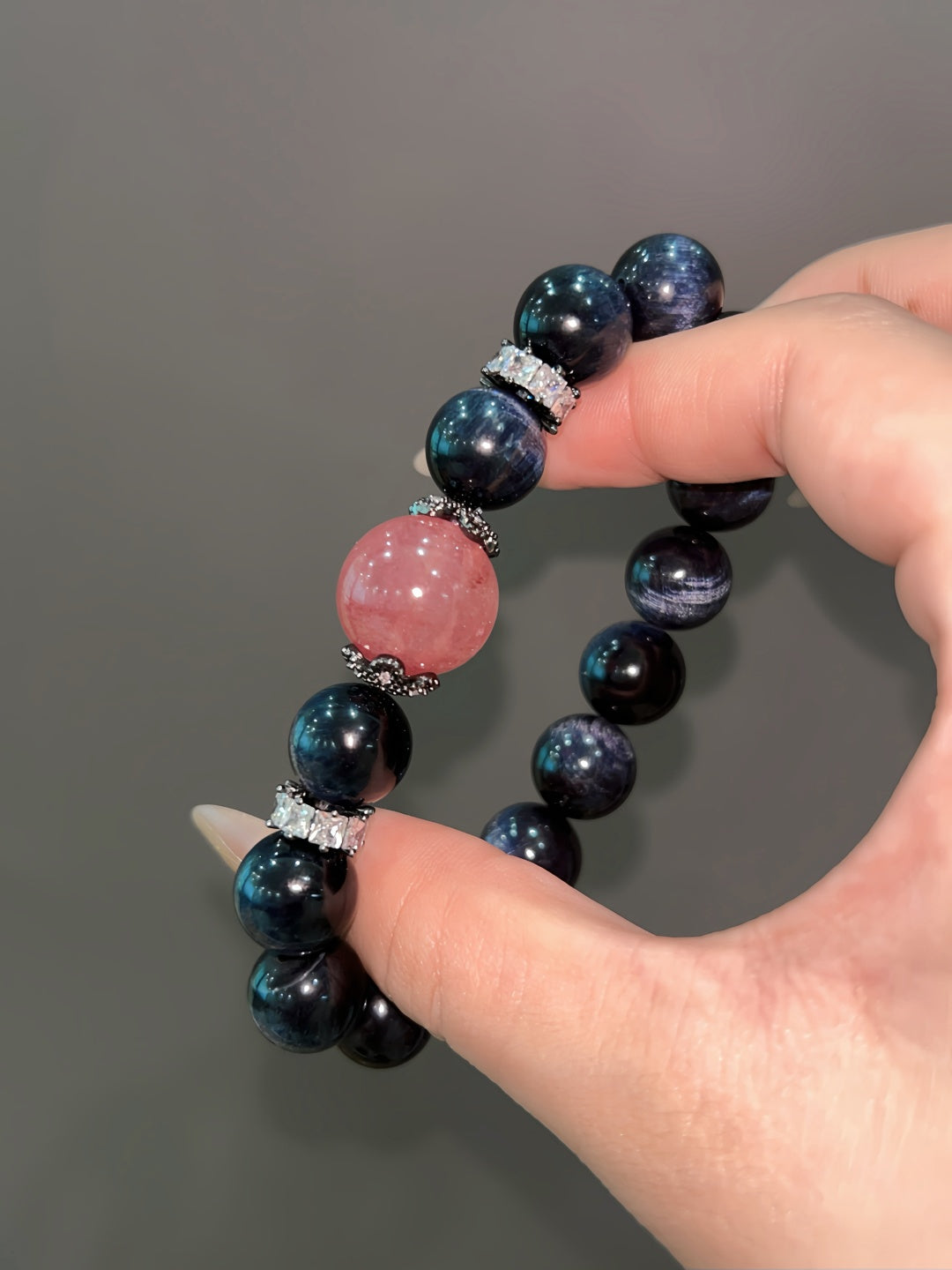 Tiger’s Eye and Strawberry Quartz Crystal Bracelet for Harmony, Courage & Love | Handmade Energy Balance Jewelry with Positive Vibrations
