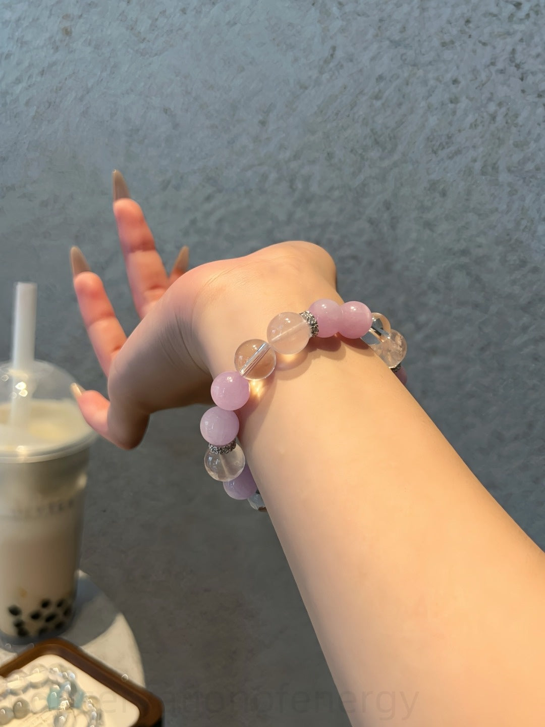 Triple Crystal Bracelet for Harmony, Love & Clarity - Kunzite, Clear Quartz, Madagascar Rose