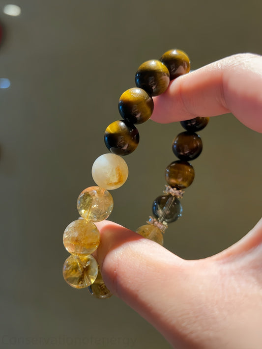 Triple Power Tiger's Eye & Citrine Crystal Bracelet - Wealth, Confidence & Energy Protection | Natural Healing Stones Jewelry