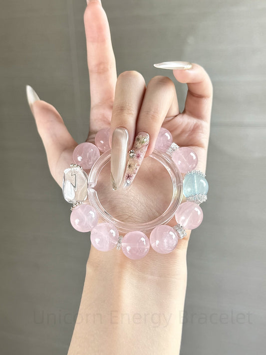 Unicorn Energy Bracelet - Clear Quartz, Rose Quartz & Aquamarine Chakra Balancing Mala