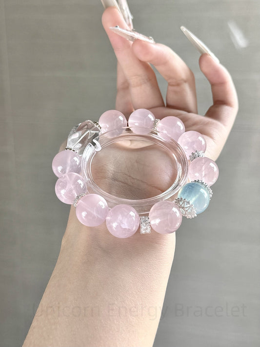 Unicorn Energy Bracelet - Clear Quartz, Rose Quartz & Aquamarine Chakra Balancing Mala