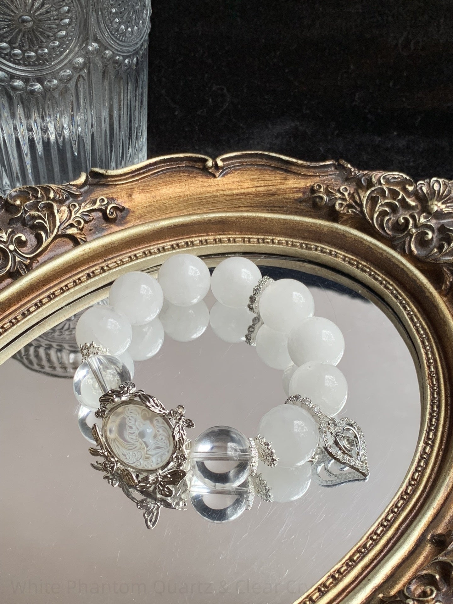 White Phantom Quartz & Clear Crystal Bracelet for Spiritual Balance, Positive Energy & Manifestation