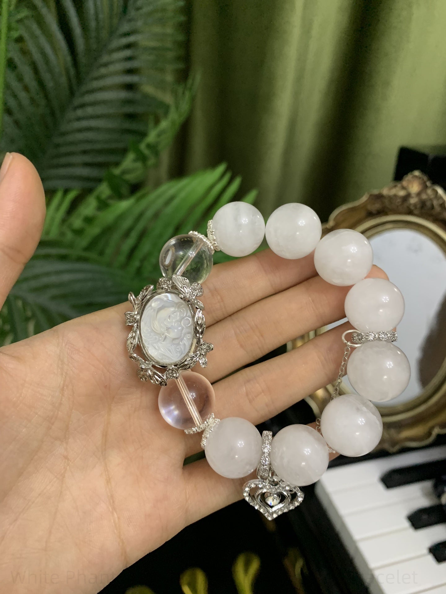 White Phantom Quartz & Clear Crystal Bracelet for Spiritual Balance, Positive Energy & Manifestation
