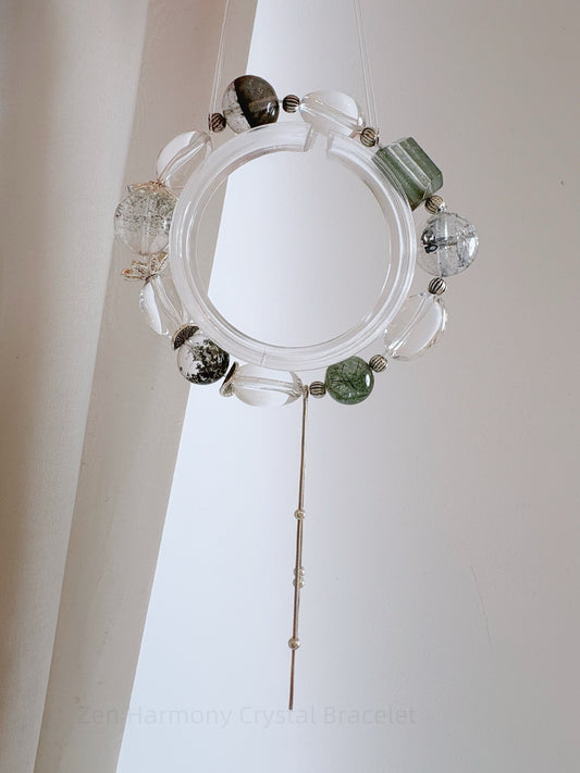 Zen Harmony Crystal Bracelet - Green Phantom Quartz & Clear Crystal Energy for Abundance, Focus & Spiritual Growth