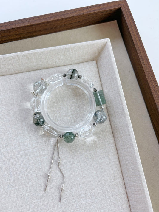 Zen Harmony Crystal Bracelet - Green Phantom Quartz & Clear Crystal Energy for Abundance, Focus & Spiritual Growth