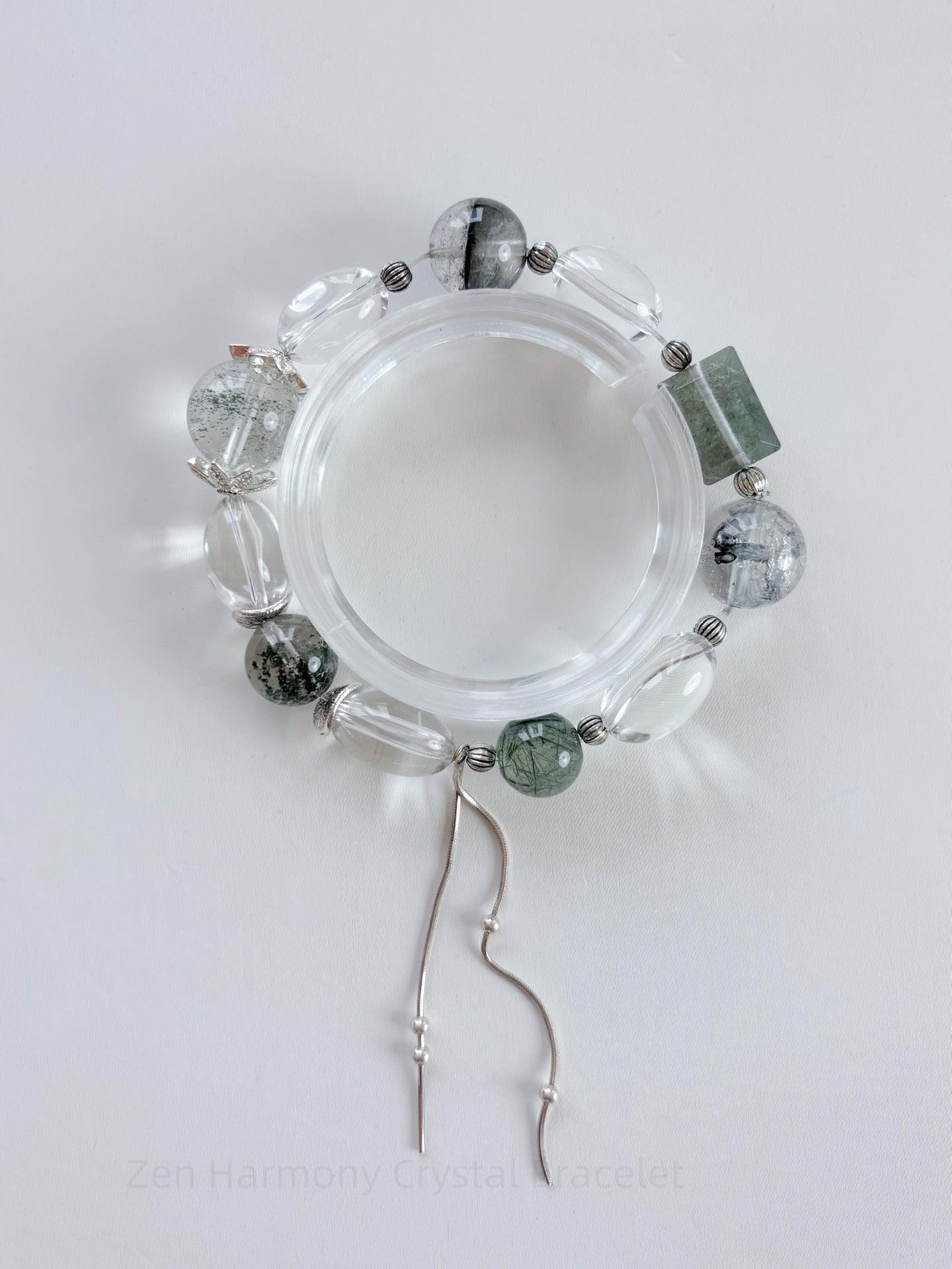 Zen Harmony Crystal Bracelet - Green Phantom Quartz & Clear Crystal Energy for Abundance, Focus & Spiritual Growth