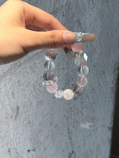 Alice's Dream Crystal Bracelet - Pink Quartz, Snowflake Phantom & Clear Quartz for Energy Balance, Self-Love, Focus | Handmade Healing Gemstones