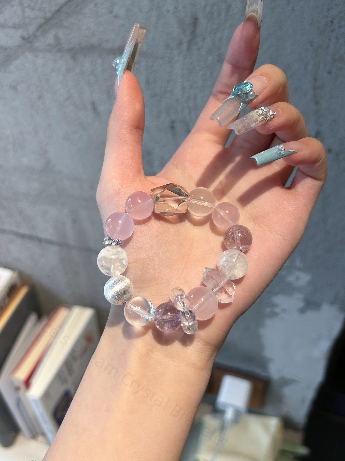 Alice's Dream Crystal Bracelet - Pink Quartz, Snowflake Phantom & Clear Quartz for Energy Balance, Self-Love, Focus | Handmade Healing Gemstones