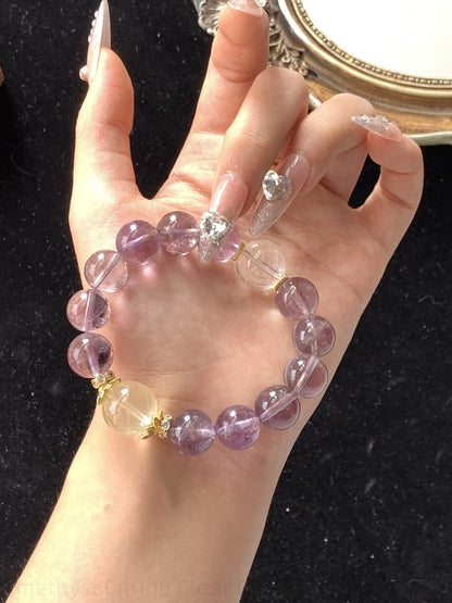 Amethyst Citrine Clear Quartz Bracelet - Triple Energy Crystal Bracelet for Positive Vibes, Wealth & Spiritual Growth