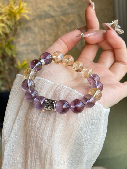 Amethyst Tower & Golden Aura Crystal Bracelet - Energy Alignment, Wealth Attraction Spiritual Jewelry for Women Men