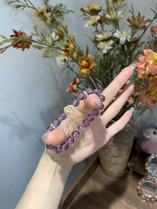 Ancient Energy Fusion Bracelet: Brazilian Amethyst & Jade Gourd for Crown-Heart Chakra Alignment