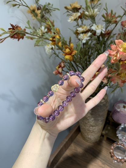 Ancient Energy Fusion Bracelet: Brazilian Amethyst & Jade Gourd for Crown-Heart Chakra Alignment