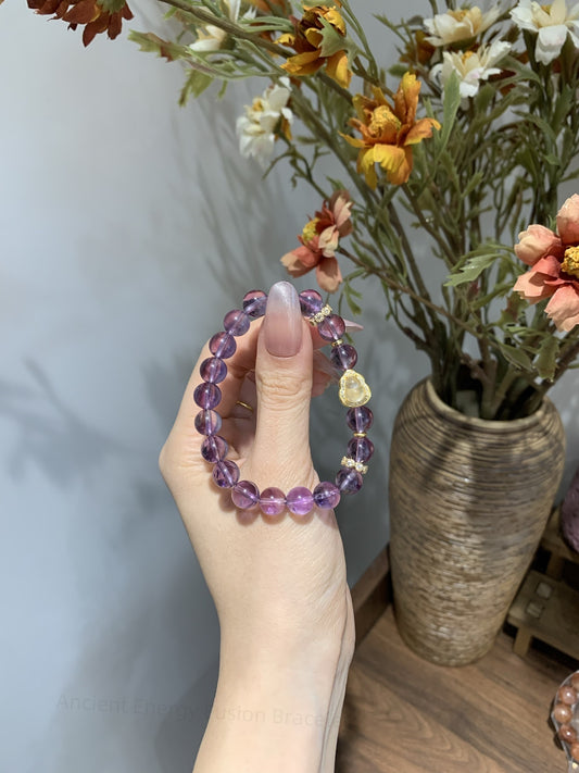 Ancient Energy Fusion Bracelet: Brazilian Amethyst & Jade Gourd for Crown-Heart Chakra Alignment