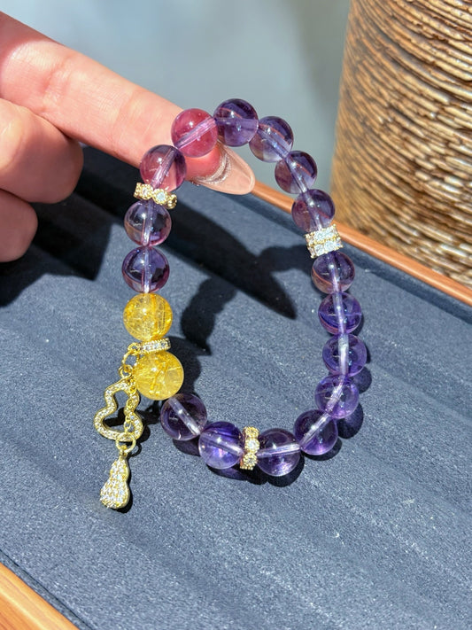 Brazilian Amethyst & Rutilated Quartz Bracelet for Balanced Energy, Confidence & Positive Vibes - Handcrafted Spiritual Jewelry