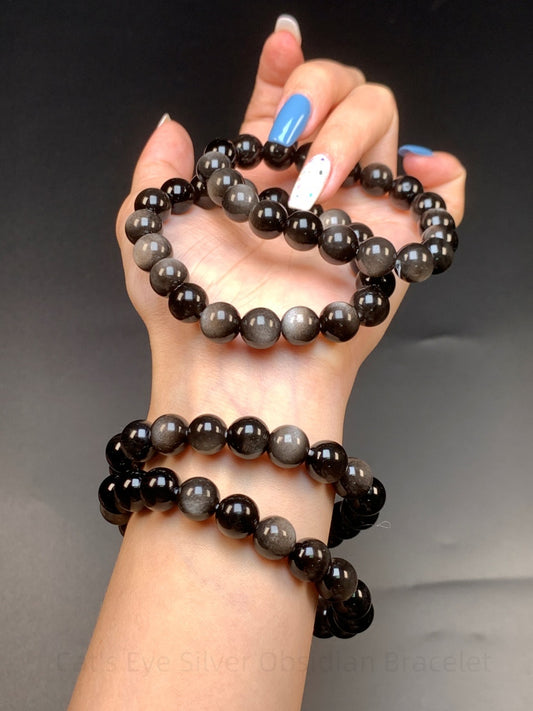 Cat's Eye Silver Obsidian Bracelet - Intuition & Protection Crystal | Handmade for Mental Clarity, Creativity & Energetic Shielding