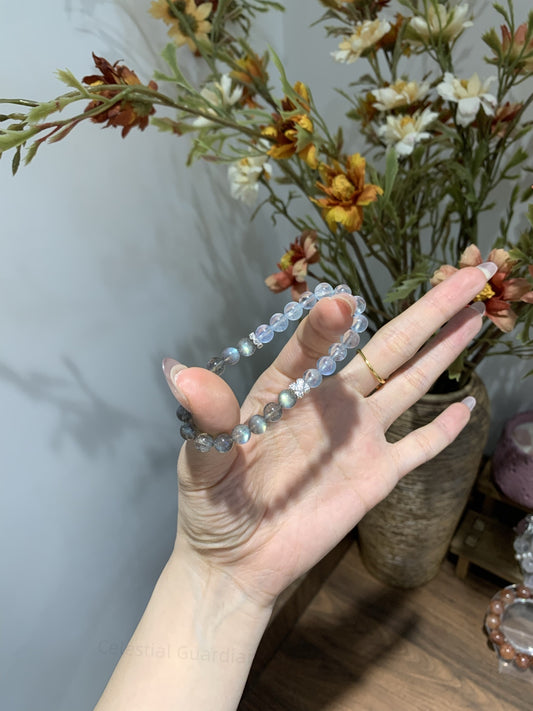 Celestial Guardians Bracelet: Moonstone & Aquamarine for Divine Feminine Energy + Throat Chakra Alignment