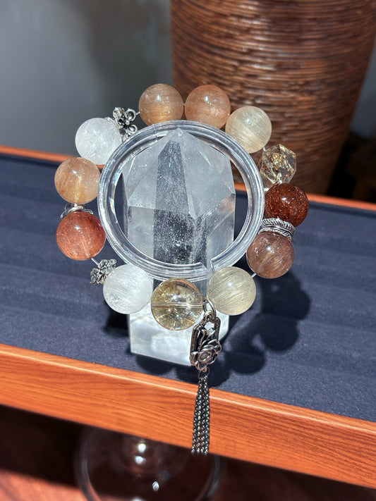Chakra Custom Crystal Bracelet with Rutile Quartz & Black Tourmaline - Energy Balancing Jewelry for Clarity & Abundance