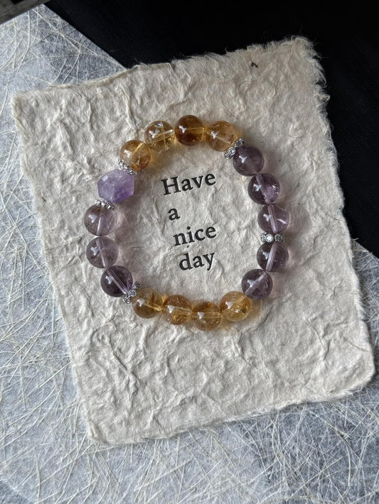 Citrine & Amethyst Crystal Bracelet for Wealth, Wisdom & Spiritual Balance | Handmade Energy Jewelry for Positive Vibes