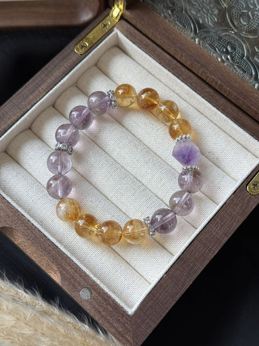 Citrine & Amethyst Crystal Bracelet for Wealth, Wisdom & Spiritual Balance | Handmade Energy Jewelry for Positive Vibes