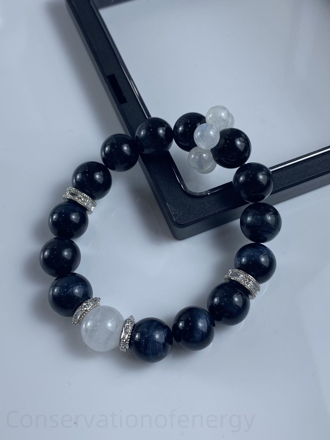 Empower Your Energy: Tri-Crystal Bracelet with Blue Tiger’s Eye, Green Phantom Quartz & Blue Moonstone for Courage, Wealth & Harmony
