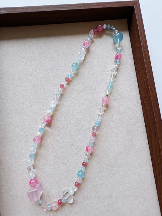 Five-Element Harmony Crystal Bracelet - Rose Quartz, Aquamarine, Strawberry Gem, Double-Terminated Quartz, Citrine