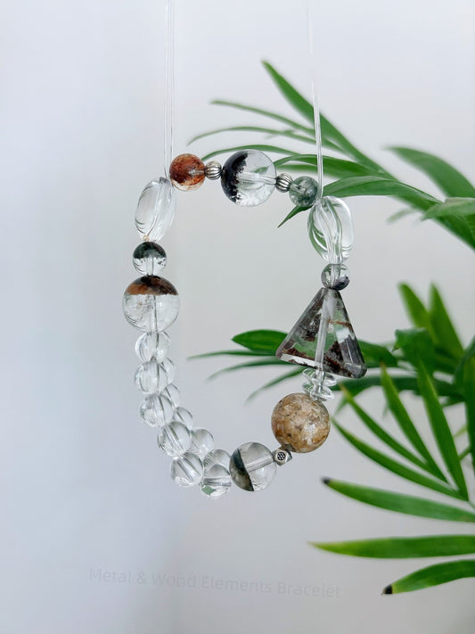 Five Elements Crystal Bracelet for Balance & Prosperity - White Crystal & Four Seasons Ghost Stone Energy Jewelry