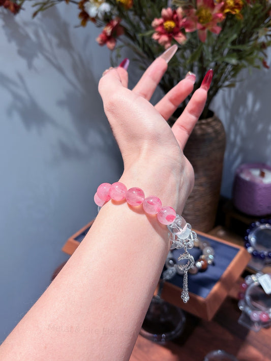 Five Elements Energy Balance Crystal Bracelet - Cherry Blossom Rain, Pink Aventurine, White Howlite & Moonstone for Harmony