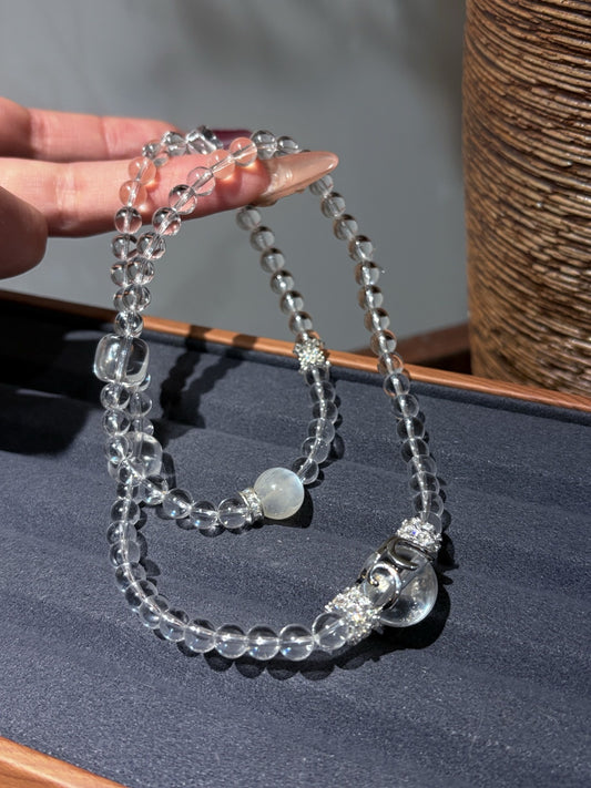 Five Elements Metal Energy Bracelet - Moonstone, Azeztulite, Clear Quartz for Harmony & Spiritual Growth