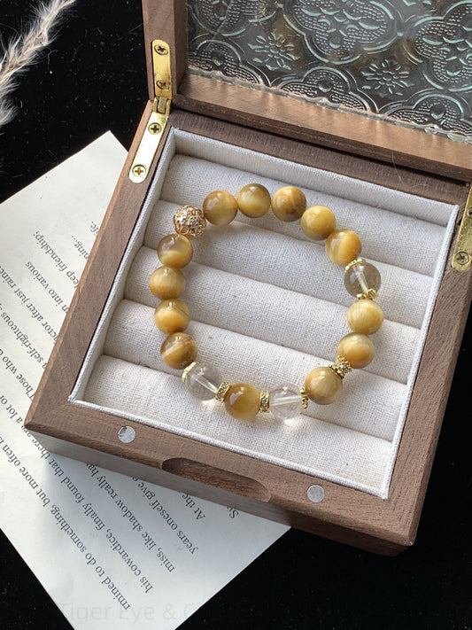 Gold Tiger Eye & Citrine Crystal Bracelet for Wealth, Confidence & Positive Energy - Natural Healing Stone Jewelry for Balance & Harmony