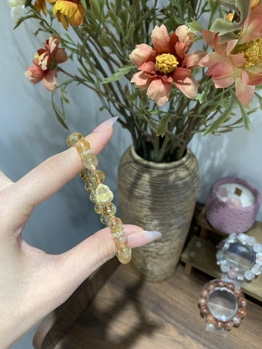 Golden Healer Quartz & Water Chalcedony Gourd Bracelet - Sacred Geometry Energy Amplifier for Prosperity Flow