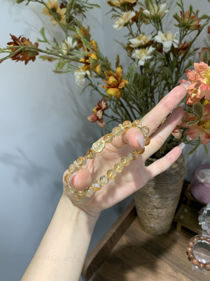 Golden Healer Quartz & Water Chalcedony Gourd Bracelet - Sacred Geometry Energy Amplifier for Prosperity Flow
