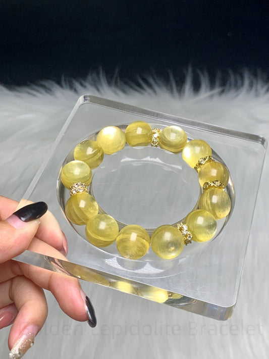 Golden Lepidolite Bracelet for Wealth & Peace - Spiritual Harmony Jewelry, Positive Energy Gift for Stress Relief & Emotional Balance