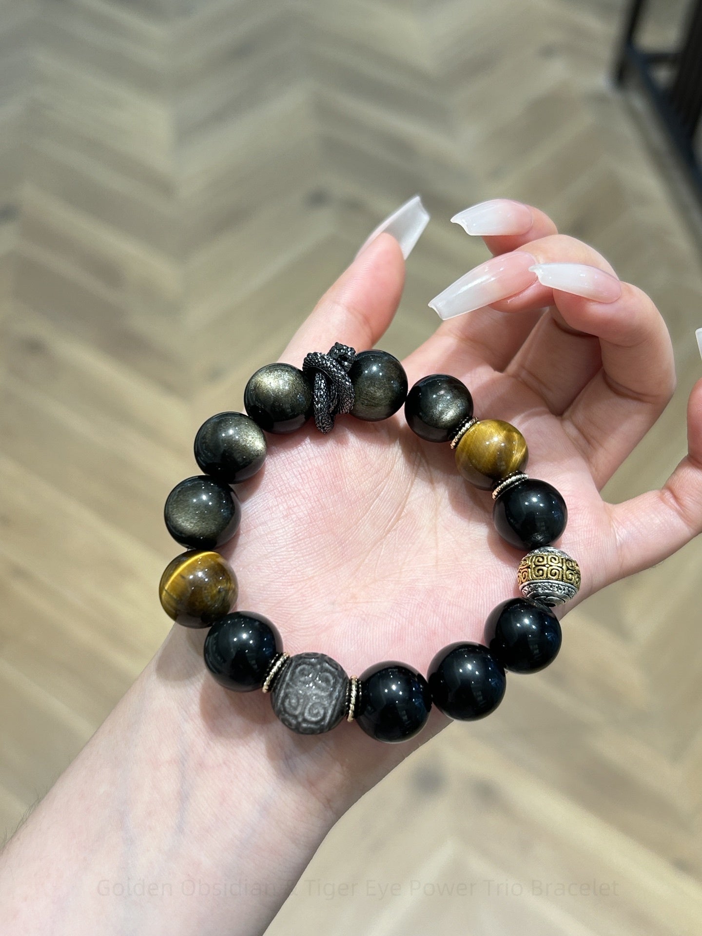 Golden Obsidian & Tiger Eye Power Trio Bracelet - Grounding Protection + Leadership Energy
