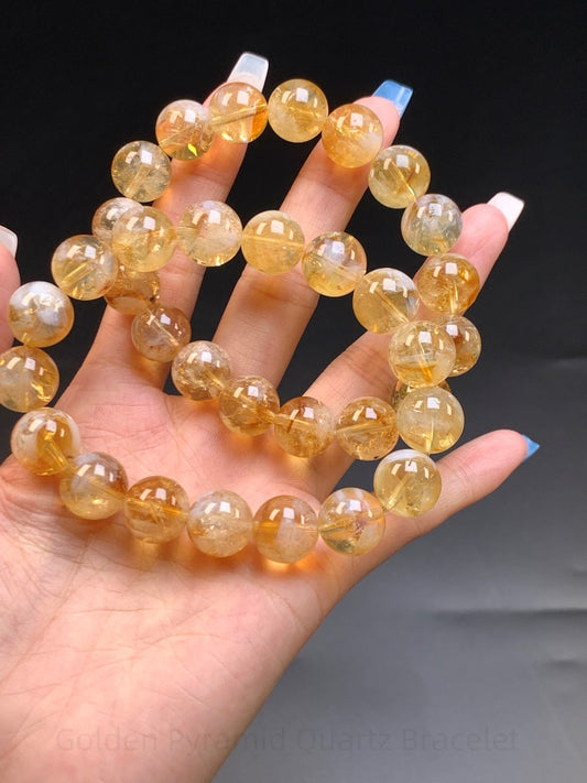 Golden Pyramid Quartz Bracelet - Wealth & Confidence Crystal | Handmade for Abundance, Rational Thinking & Emotional Balance