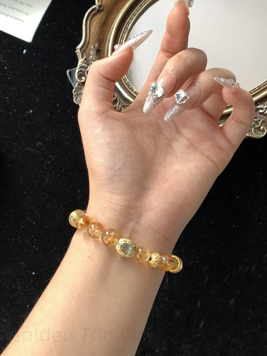 Golden Trio Crystal Bracelet - Citrine, Tiger Eye & Yellow Prasiolite for Abundance, Confidence & Spiritual Balance