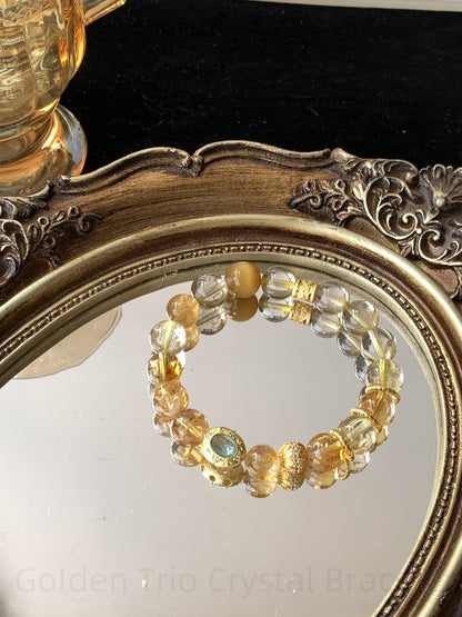 Golden Trio Crystal Bracelet - Citrine, Tiger Eye & Yellow Prasiolite for Abundance, Confidence & Spiritual Balance