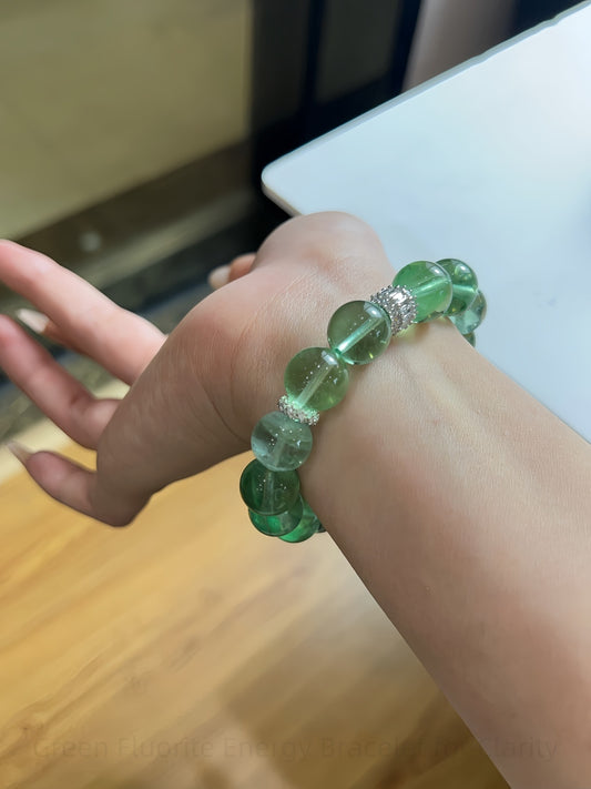 Green Fluorite Energy Bracelet for Clarity & Manifestation | Third Eye & Heart Chakra Balancing Stone Jewelry