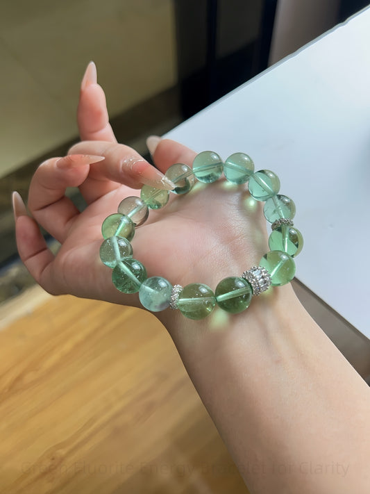 Green Fluorite Energy Bracelet for Clarity & Manifestation | Third Eye & Heart Chakra Balancing Stone Jewelry