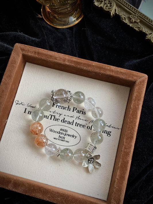 Green Phantom, Black Tourmaline & Clear Crystal Bracelet - Wealth Attracting, Energy Balancing & Protection Chakra Bracelet