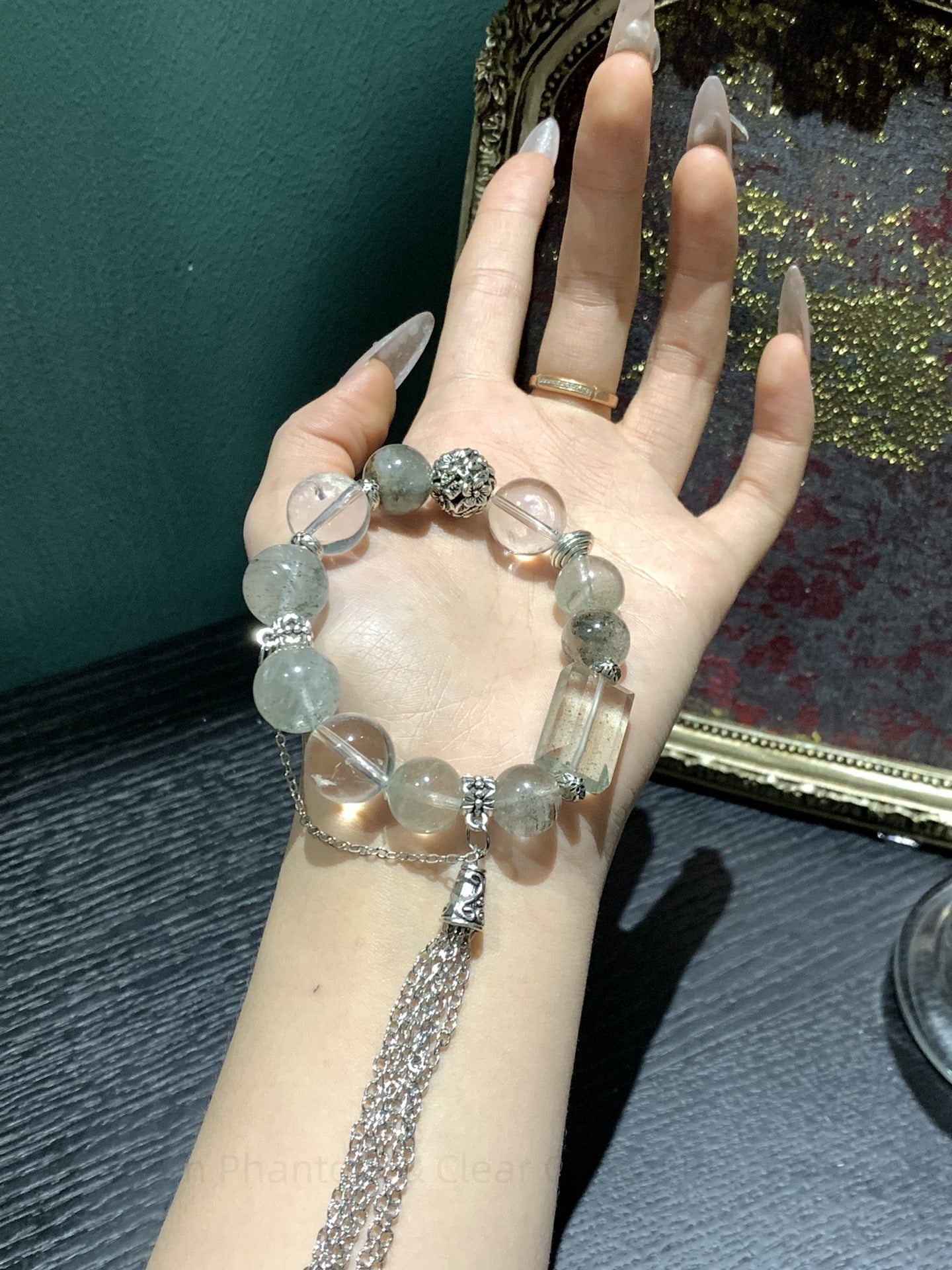 Green Phantom & Clear Crystal Bracelet for Prosperity, Harmony & Clarity  Adjustable Natural Gemstone Gift for Women & Men