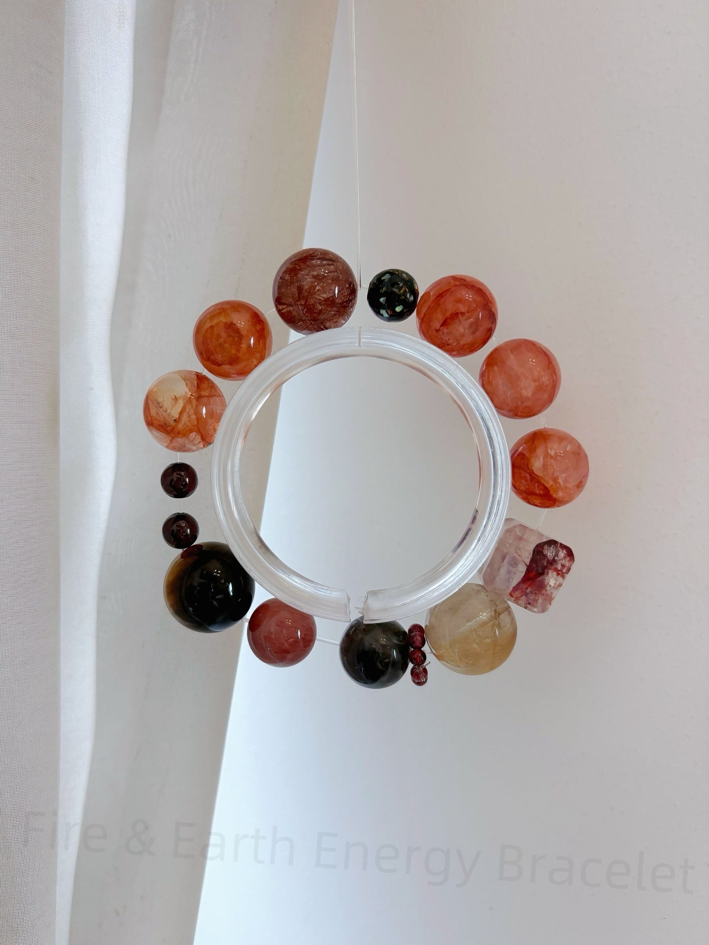 Handmade Fire & Earth Five Elements Crystal Bracelet - Wealth, Courage, Energy Protection w/ Tiger Eye, Garnet, Golden Rutilated Quartz