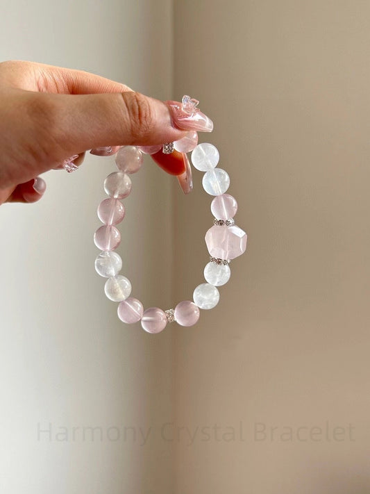 Harmony Crystal Bracelet: Pink Mozambique & Moonstone | Love Energy Unisex Spiritual Jewelry