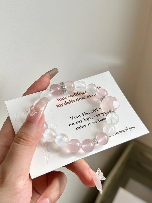 Harmony Crystal Bracelet: Pink Mozambique & Moonstone | Love Energy Unisex Spiritual Jewelry