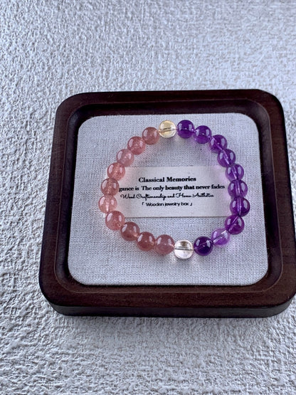 Harmony Crystal Trio Bracelet: Uruguayan Amethyst, Citrine & Red Strawberry Quartz for Creative Energy, Confidence & Loving Vibes