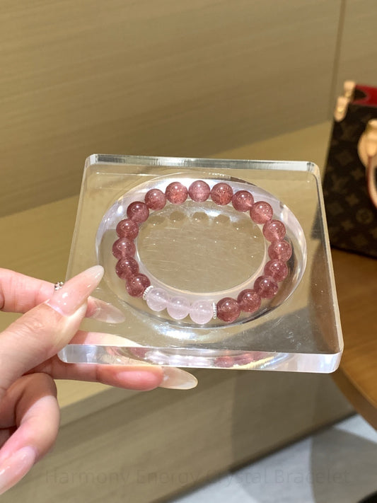 Harmony Energy Crystal Bracelet - Rose Quartz & Strawberry Quartz for Love, Wisdom & Abundance | Handcrafted Positive Energy Jewelry